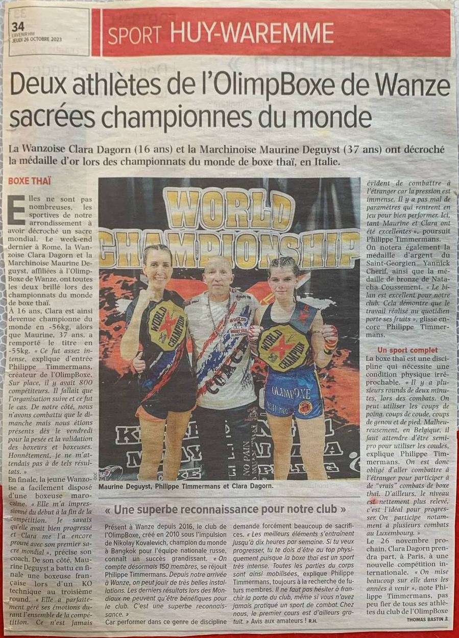 Deux athletes de l'OlimpBoxe de Wanze sacrees championnes du monde